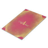 Gold Glitter Viva Magenta Fab Eigen naam Monogram Notitieblok (Schuin)
