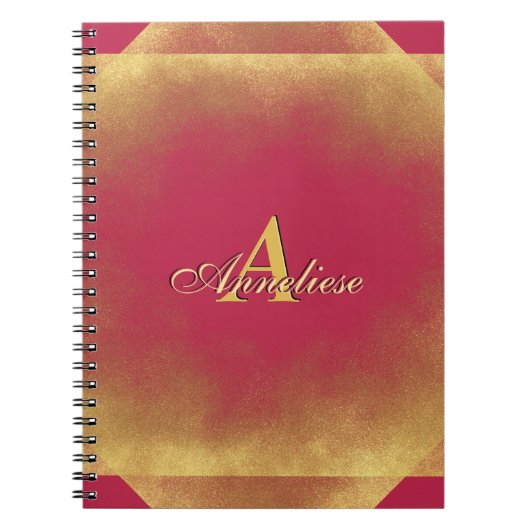 Gold Glitter Viva Magenta Fab Eigen naam Monogram Notitieboek (Voorkant)