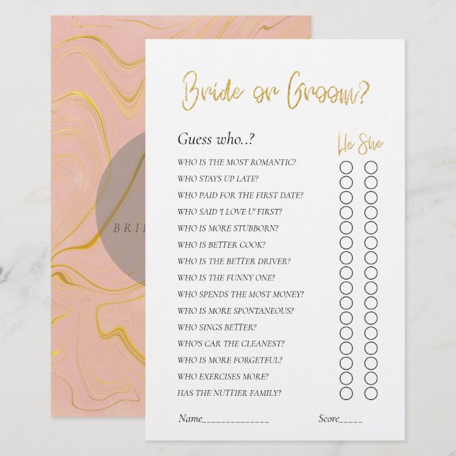 Gold Glitter Vrijgezellenfeest game Bride of Groom (Voorkant / Achterkant)