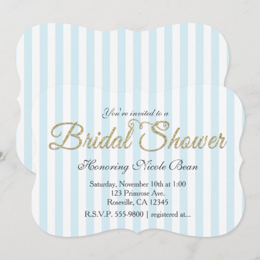 Gold Glitter VRIJGEZELLENFEEST Stripe Blue Invitat Kaart (Voorkant / Achterkant)