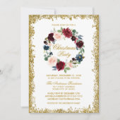 Gold Glitter Waterverf Floral kerstfeest Kaart (Voorkant)