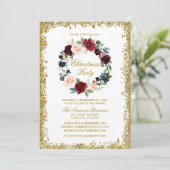 Gold Glitter Waterverf Floral kerstfeest Kaart (Staand voorkant)