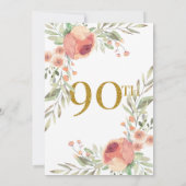 Gold Glitter & Waterverf Flowers 90th Birthday Kaart (Achterkant)