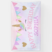 Gold Glitter Waterverf Rainbow Unicorn Girl Party Spandoek (Verticaal)