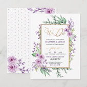 Gold Glitter "We Do" Pastel Paarse Bloemen Huwelij Uitnodiging Briefkaart (Voorkant / Achterkant)