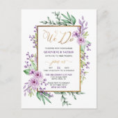 Gold Glitter "We Do" Pastel Paarse Bloemen Huwelij Uitnodiging Briefkaart (Voorkant)
