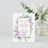 Gold Glitter "We Do" Pastel Paarse Bloemen Huwelij Uitnodiging Briefkaart (Staand voorkant)