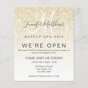 Gold Glitter We zijn open Salon COVID Safe Flyer