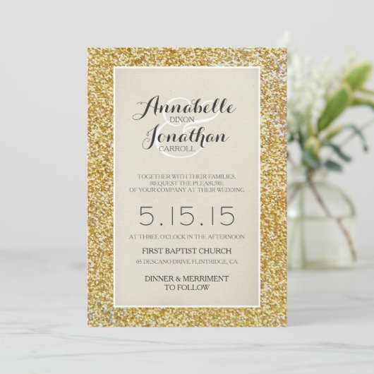 Gold Glitter Wedding Aankondiging uitnodiging (Staand voorkant)