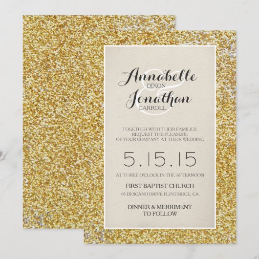 Gold Glitter Wedding Aankondiging uitnodiging (Voorkant / Achterkant)
