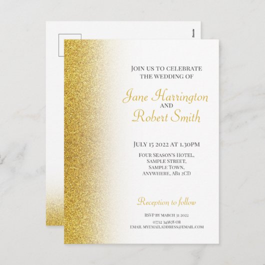 Gold Glitter Wedding Briefkaart Invite (Voorkant / Achterkant)