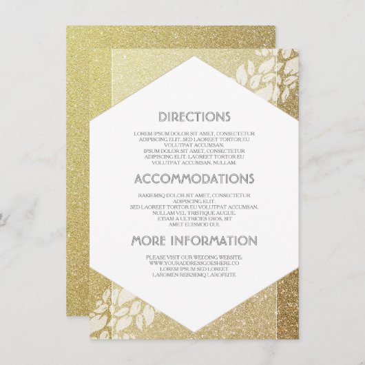 Gold Glitter Wedding Details - Informatie Informatiekaartje (Voorkant / Achterkant)