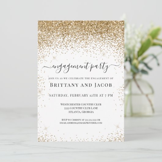 Gold Glitter Wedding Engagement Party Kaart (Staand voorkant)
