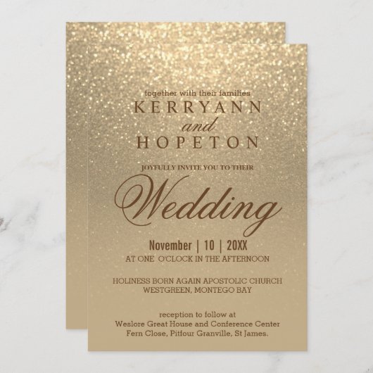 Gold Glitter Wedding Kaart (Voorkant / Achterkant)