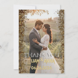 Gold Glitter Wedding Photo Thank You Card Bedankkaart