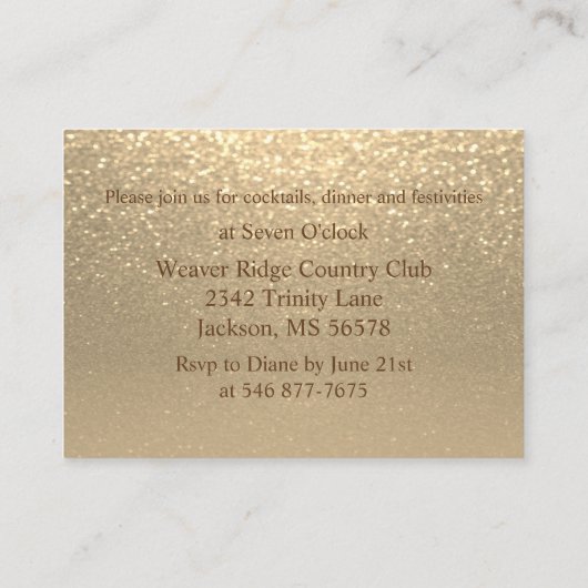 Gold Glitter Wedding Reception Kaart (Achterkant)