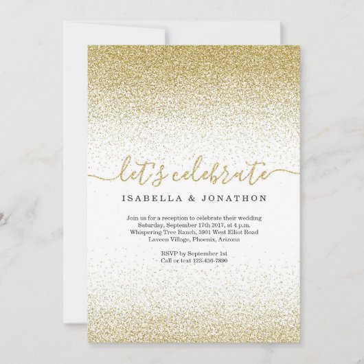Gold Glitter Wedding Reception slechts Uitnodiging (Voorkant)