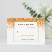 Gold Glitter Wedding RSVP Kaart (Staand voorkant)