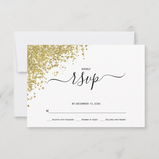 Gold Glitter Wedding RSVP Kaartje (Voorkant)