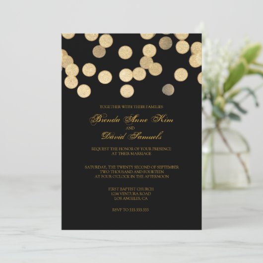 Gold Glitter Wedding Uitnodiging (Staand voorkant)