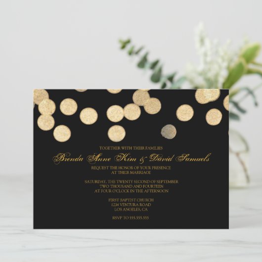 Gold Glitter Wedding Uitnodiging (Staand voorkant)