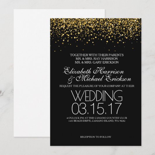 Gold Glitter Wedding Uitnodiging (Voorkant / Achterkant)
