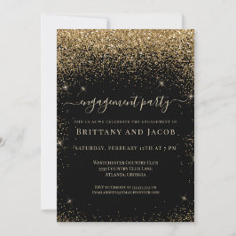 Gold Glitter Wedding Verloving Black Party Kaart