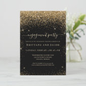 Gold Glitter Wedding Verloving Black Party Kaart (Staand voorkant)