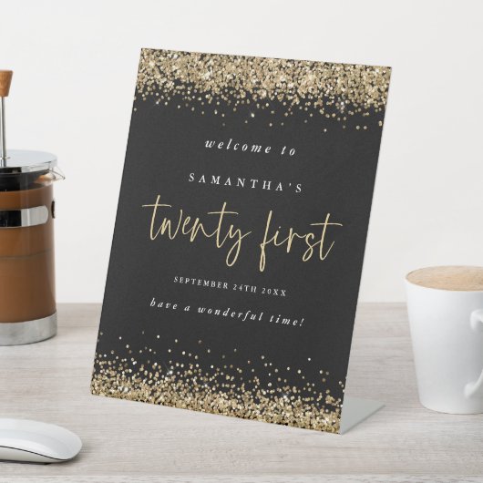 Gold Glitter Welkom 21e partij zwart Reclamebord Met Voetstuk (Insitu)