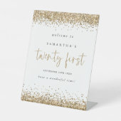 Gold Glitter Welkom 21ste partij Reclamebord Met Voetstuk (Voorkant)