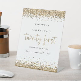 Gold Glitter Welkom 21ste partij Reclamebord Met Voetstuk