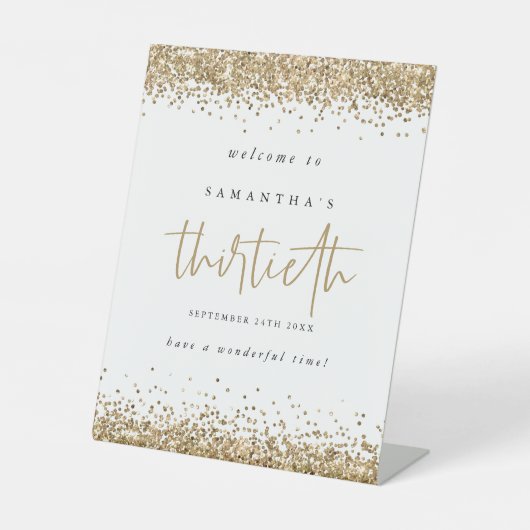 Gold Glitter Welkom Dertigste verjaardag Reclamebord Met Voetstuk (Voorkant)