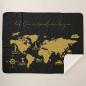 Gold Glitter-Wereldkaart op zwart elegant avontuur Sherpa Deken (Voorkant (horizontaal))