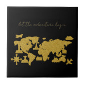 Gold Glitter-Wereldkaart op zwart elegant avontuur Tegeltje (Voorkant)