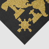 Gold Glitter-Wereldkaart op zwart elegant avontuur Tissuepapier (Detail)