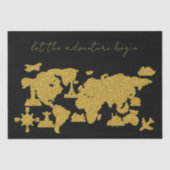 Gold Glitter-Wereldkaart op zwart elegant avontuur Tissuepapier (Voorkant)