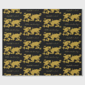 Gold Glitter-Wereldkaart over het zwarte bruidshuw Cadeaupapier (Vlak)