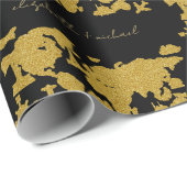 Gold Glitter-Wereldkaart over het zwarte bruidshuw Cadeaupapier (Rol Hoek)