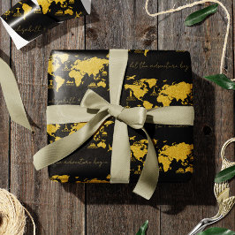 Gold Glitter-Wereldkaart over het zwarte bruidshuw Cadeaupapier