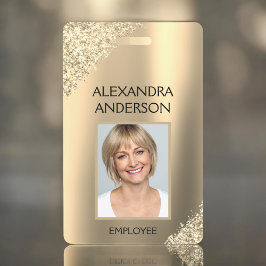 Gold Glitter Werknemersnaam Foto Corporate Badge