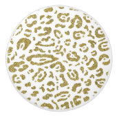 Gold Glitter White Cheetah Leopard Animal Print Keramische Knop (Voorkant)