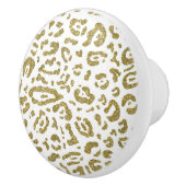 Gold Glitter White Cheetah Leopard Animal Print Keramische Knop (Rechts)