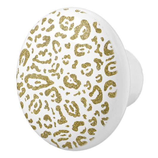Gold Glitter White Cheetah Leopard Animal Print Keramische Knop (Rechts)