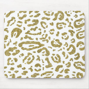 Gold Glitter White Cheetah Leopard Animal Print Muismat
