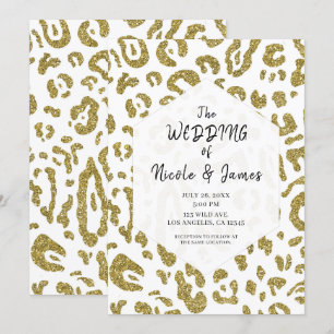 Gold Glitter White Cheetah Leopard Chic Wedding Kaart
