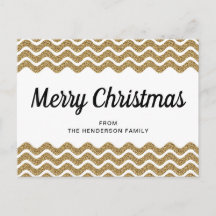 Gold Glitter White Chevron Stripes Merry Kerstmis