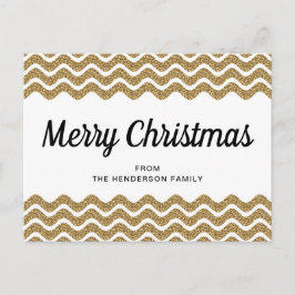 Gold Glitter White Chevron Stripes Merry Kerstmis Briefkaart