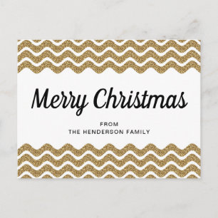 Gold Glitter White Chevron Stripes Merry Kerstmis Briefkaart
