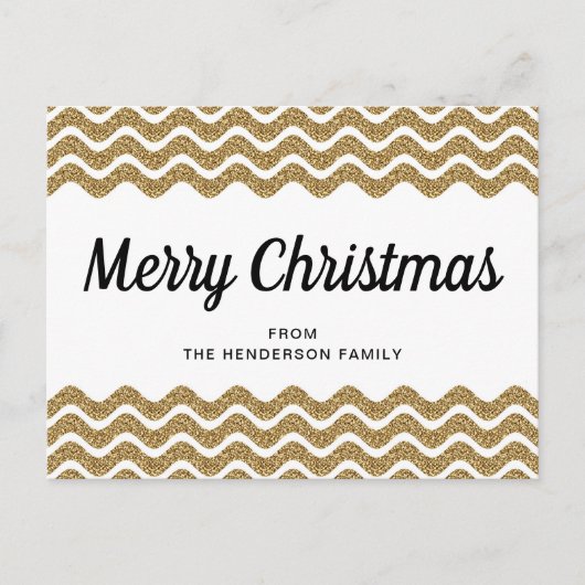 Gold Glitter White Chevron Stripes Merry Kerstmis Briefkaart (Voorkant)