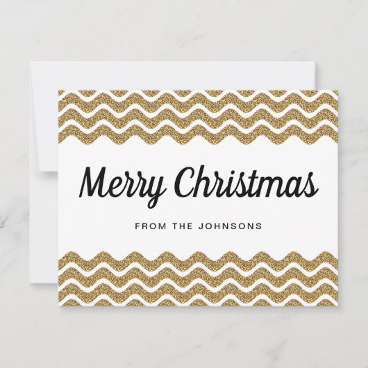 Gold Glitter White Chevron Stripes Merry Kerstmis Feestdagenkaart (Voorkant)